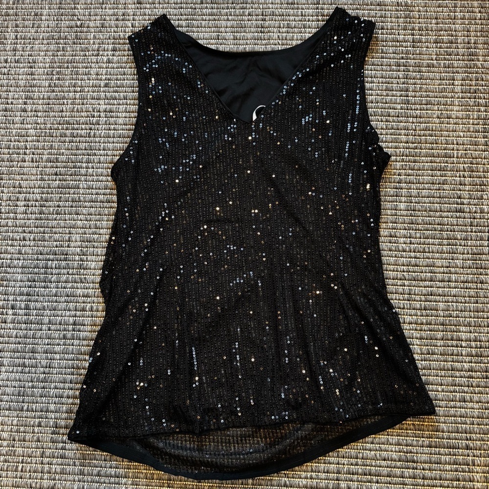 Grace Karin Asymmetrical Sequin Black Tank Top